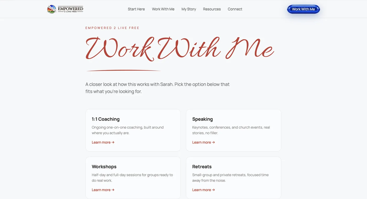 Empowered 2 Live Free Work With Me page