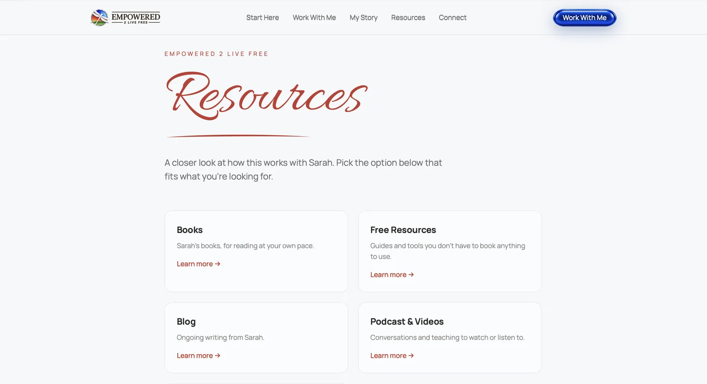Empowered 2 Live Free Resources page