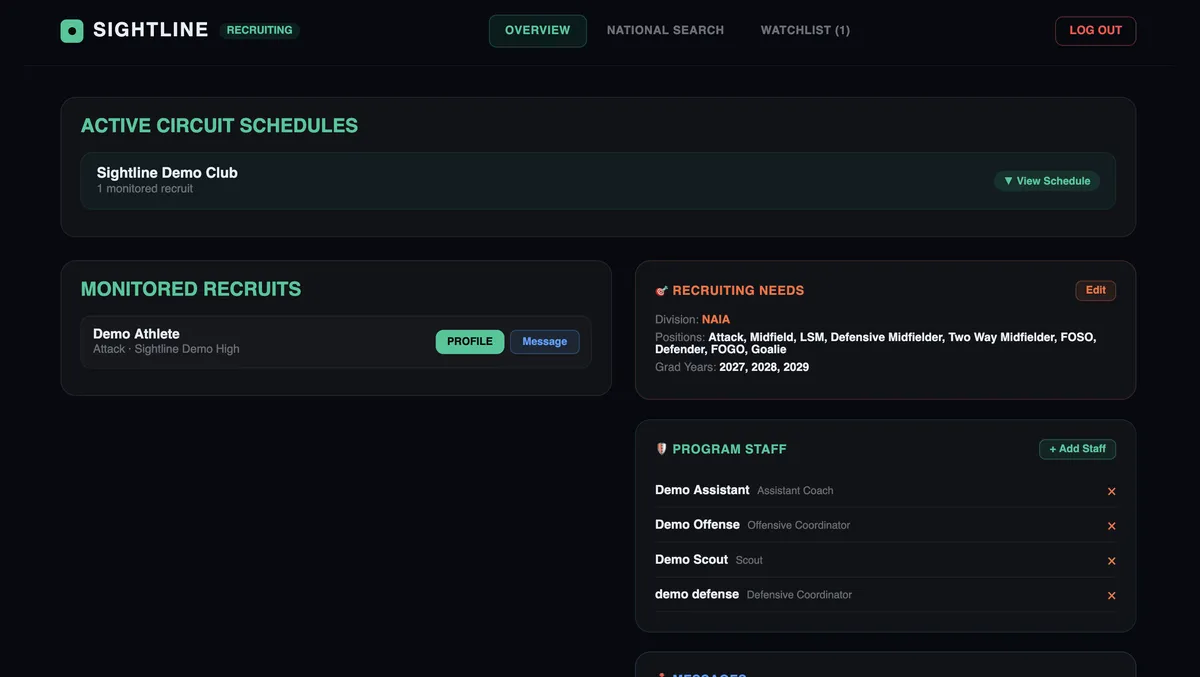 Sightline platform college coach dashboard