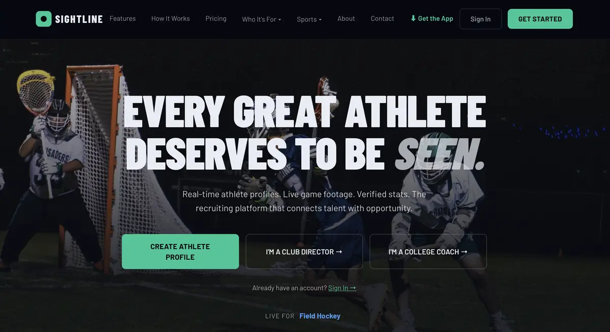 Sightline Sports website homepage