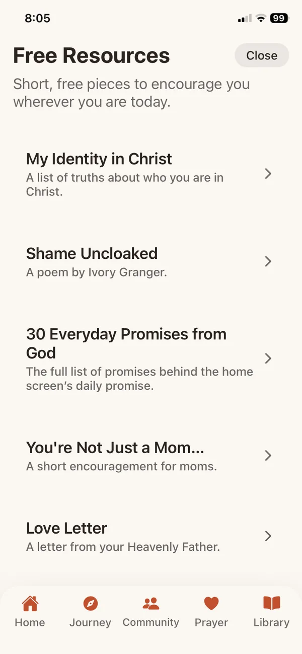 The Priceless Journey app Free Resources library