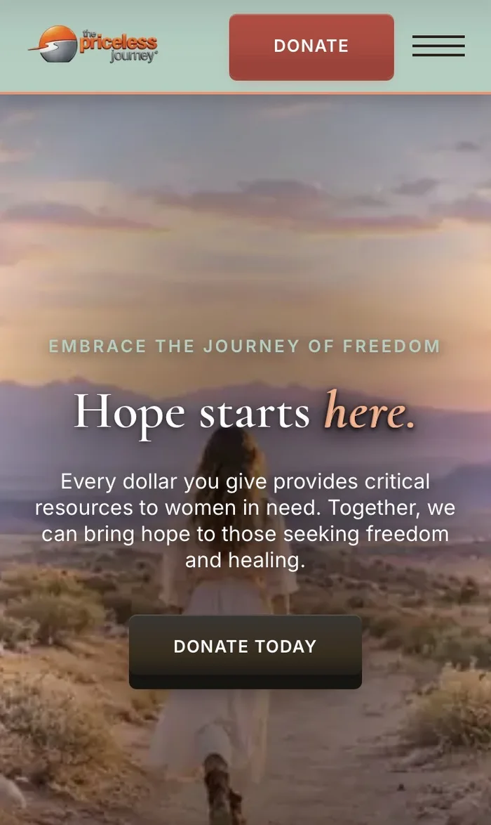 The Priceless Journey mobile homepage