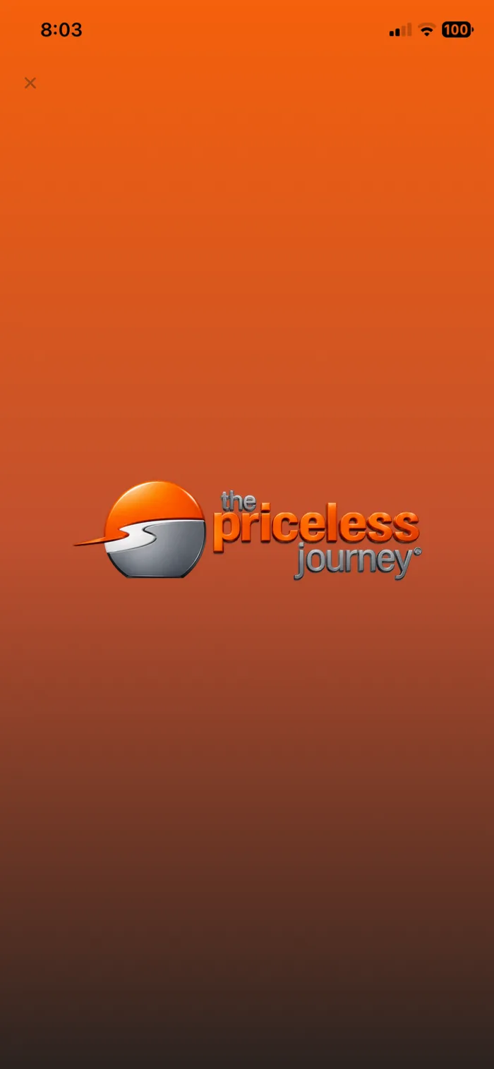The Priceless Journey mobile app splash screen with logo